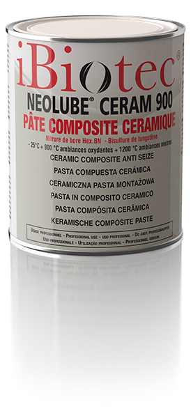 New near-zero friction quantum technology. Assembly paste metal free for high temperatures and long term lubrication. IBIOTEC CERAM 900 clean white ceramic paste lubricant for assembly and disassembly. High temperature lubricant, eliminates catalytic oxidation issues. Technical aerosols. Maintenance aerosols. Ceramic anti seize. Ceramic grease. Ceramique ant- seize compound. Anti-seize boron nitride. Ceramic paste. Boron nitride paste. Ceramic compound. Boron nitride compound. High temperature assembly paste. Anti-seize metal free.